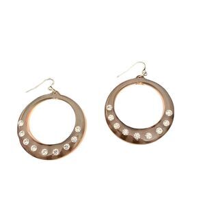 VTG Lucite Clear Pierced Round Dangle Hoop Rhinestone Earrings Wires 2”